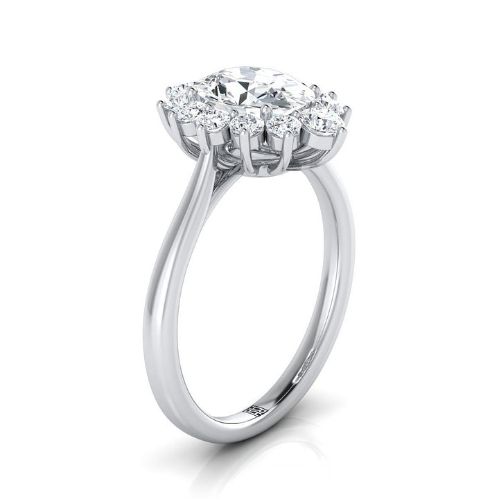 18K White Gold Oval Diamond Floral Halo Engagement Ring -1/2ctw