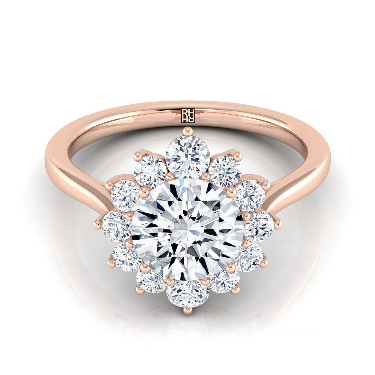 Round Brilliant, Floral Halo, in 14K Rose Gold, prong setting | RockHer