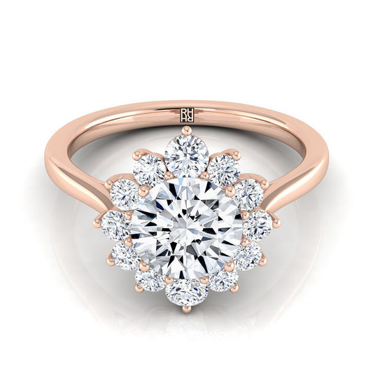 Round Brilliant, Floral Halo, in 14K Rose Gold, prong setting | RockHer