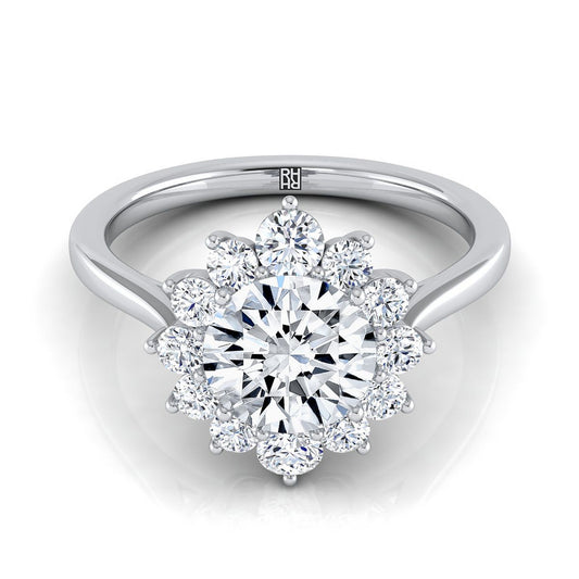 Platinum Round Brilliant Diamond Floral Halo Engagement Ring -1/2ctw