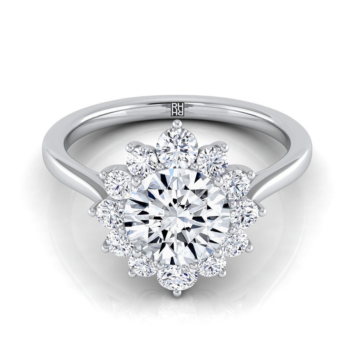Round Brilliant, Floral Halo, in Platinum | RockHer