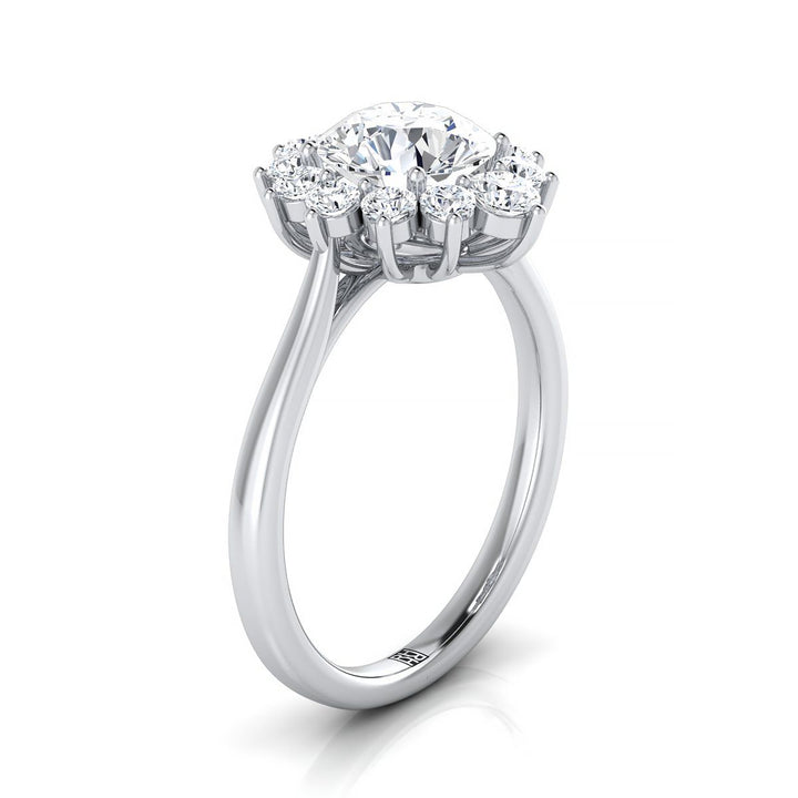 Round Brilliant, Floral Halo, in 18K White Gold – side profile | RockHer