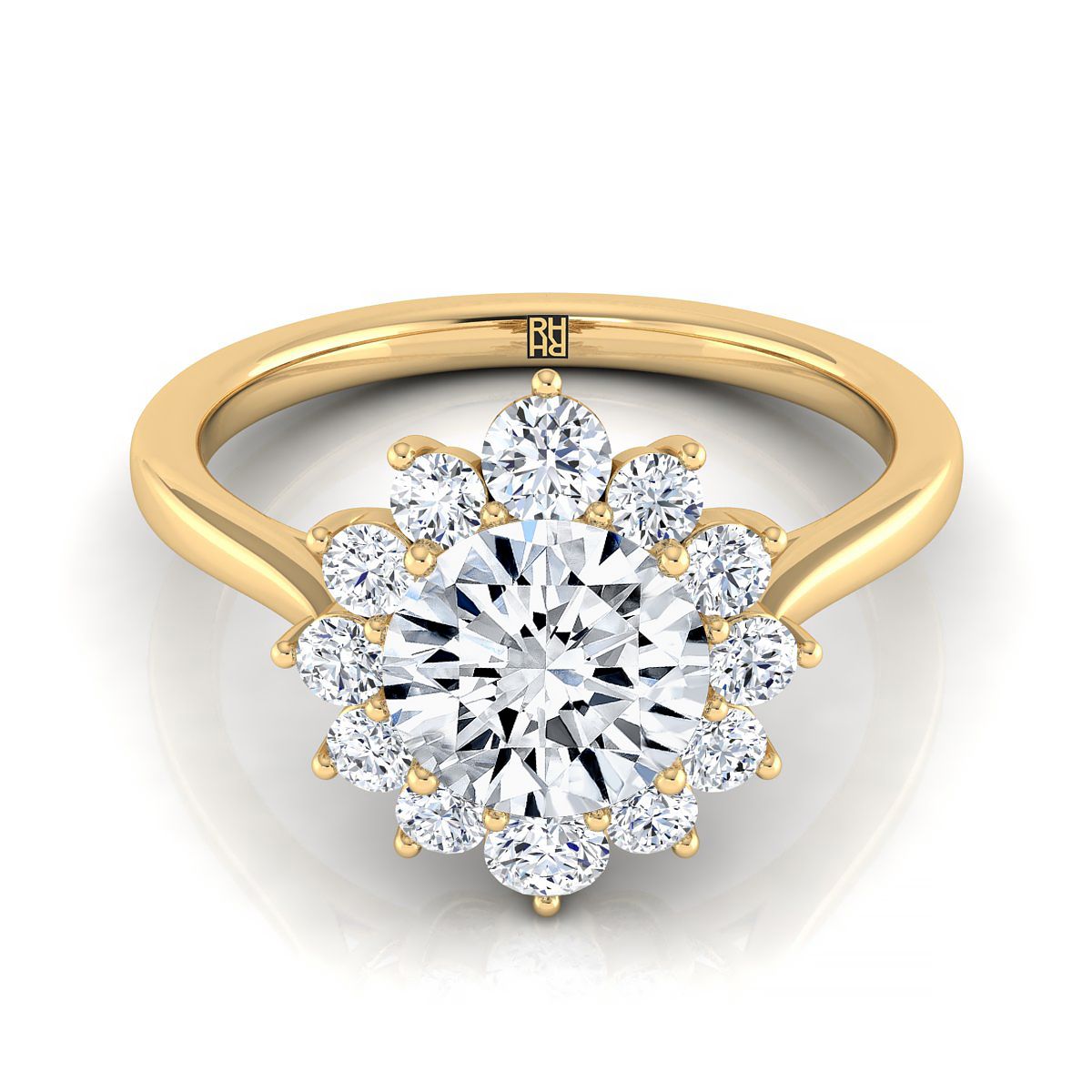 Round Brilliant, Floral Halo, in 18K Yellow Gold | RockHer