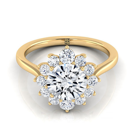 Round Brilliant, Floral Halo, in 18K Yellow Gold | RockHer