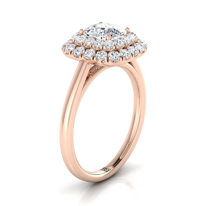 แหวนหมั้นเพชรทรงหมอน 14K สีทองกุหลาบ แบบขั้นบันได สองวงแหวน Halo -1/2ctw