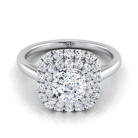 Stair Step Double Halo Cushion, in Platinum | RockHer