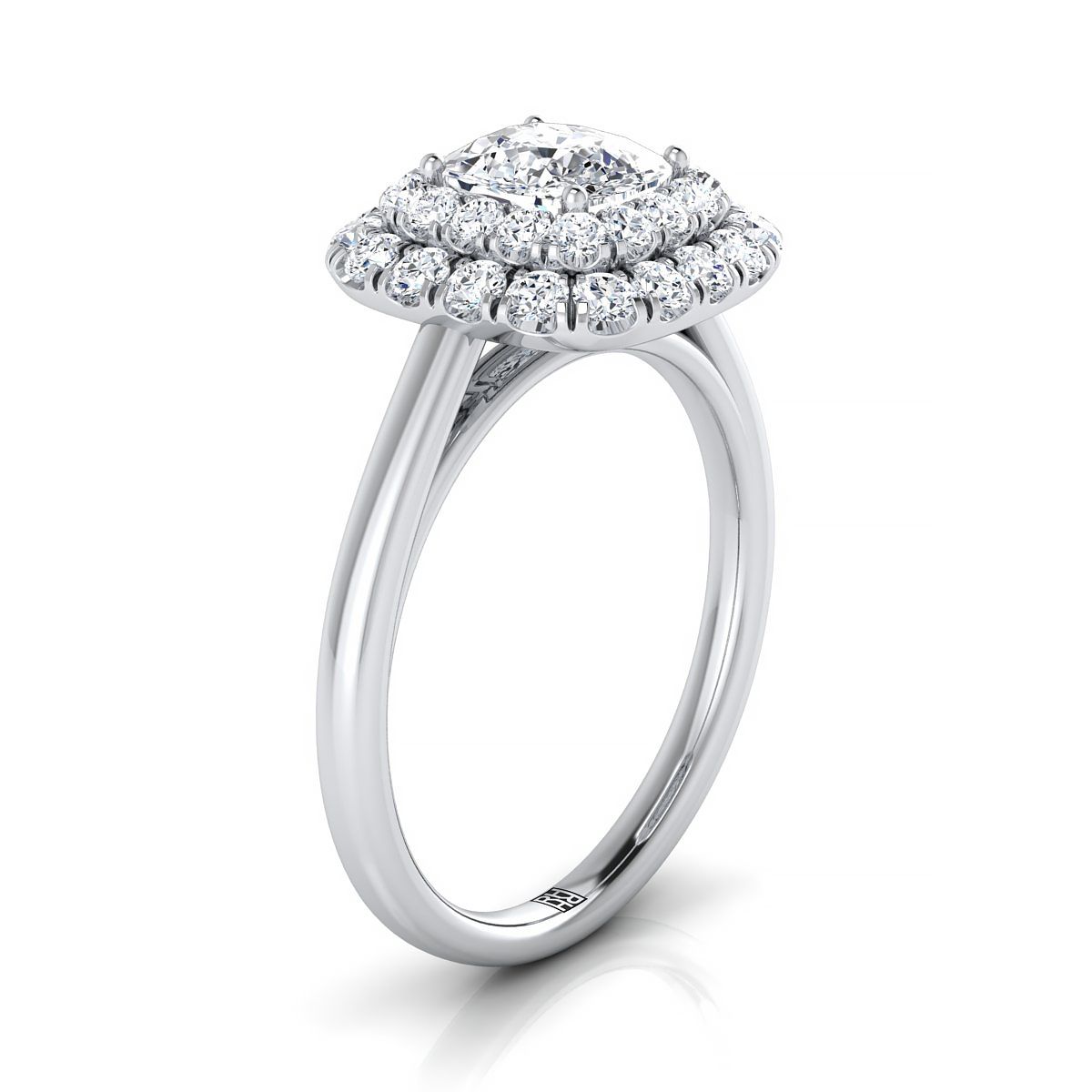 Stair Step Double Halo Cushion, in 18K White Gold – side profile | RockHer