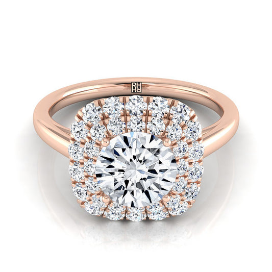 Round Brilliant, Stair Step Double Halo Round, in 14K Rose Gold, pave setting | RockHer