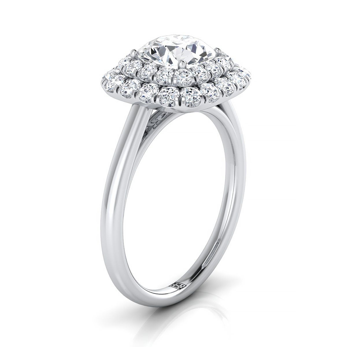 Round Brilliant, Stair Step Double Halo, in Platinum – side profile | RockHer