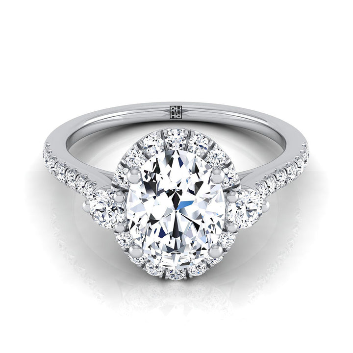 Three Stone Delicate Halo Oval, in 18K White Gold – view 8 | RockHer