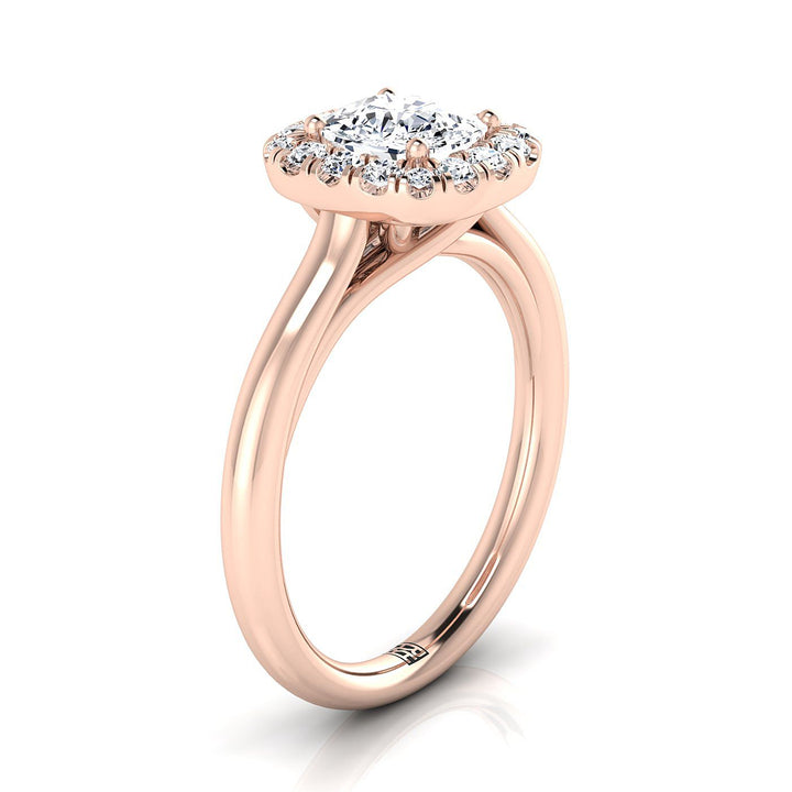 แหวนหมั้นทองคำชมพู 18K ทรงหมอน ประดับเพชรแบบฮาโลที่ดูหรูหราและเรียบง่าย บนแหวนขัดเงาสูง - 1/4ctw