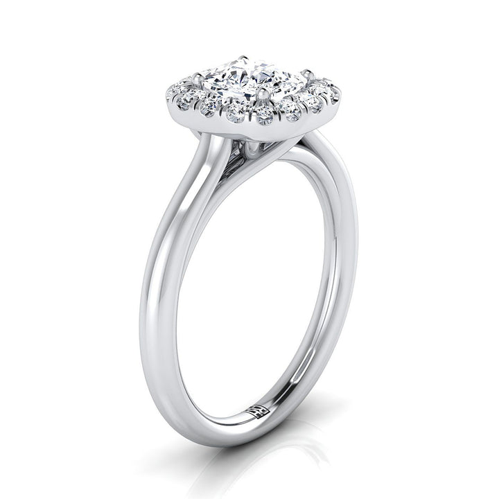 แหวนหมั้นทองคำขาว 18K ทรงหมอนประดับเพชร ดีไซน์หรูหราและเรียบง่ายแบบฮาโล่บนแหวนขัดเงาสูง - 1/4 กะรัตรวม