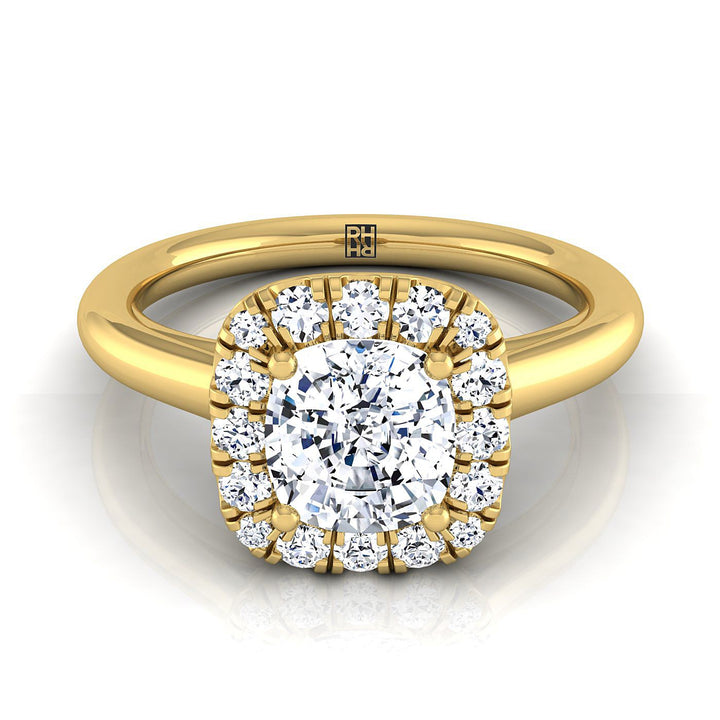 High Polish Simple Halo Cushion, in 18K Yellow Gold, prong setting – view 8 | RockHer