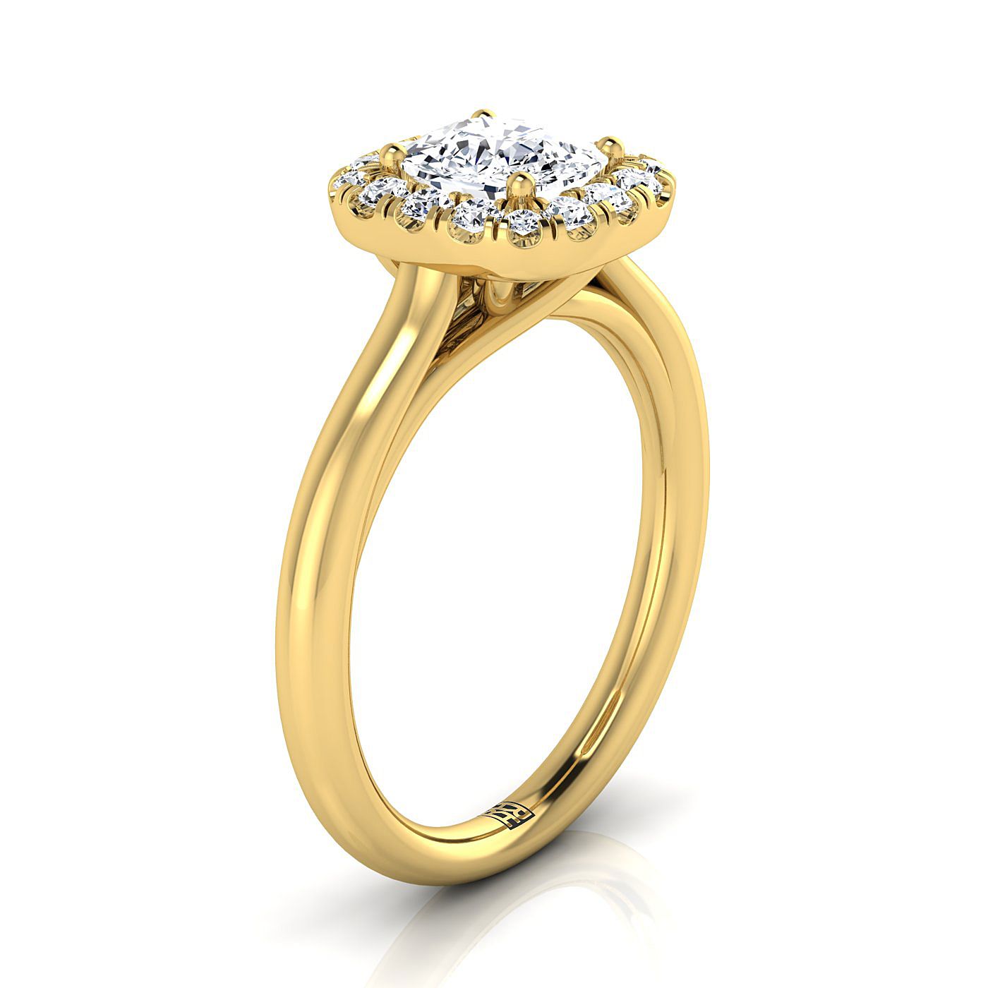 High Polish Simple Halo Cushion, in 18K Yellow Gold, prong setting – view 9 | RockHer