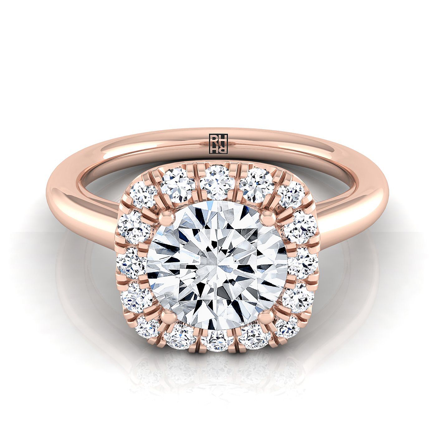 Round Brilliant, High Polish Simple Halo, in 14K Rose Gold | RockHer
