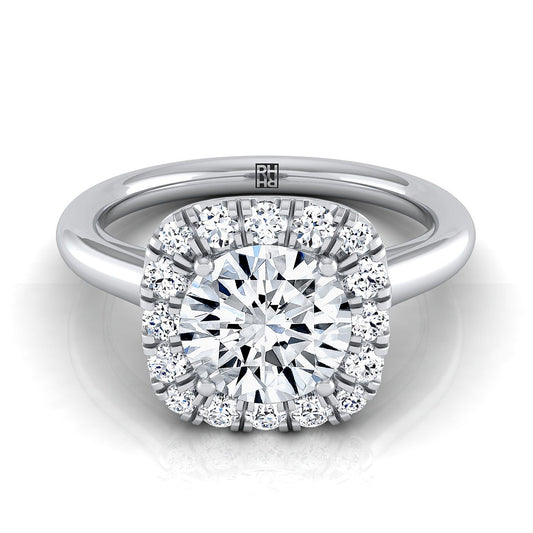 Round Brilliant, High Polish Simple Halo, in 18K White Gold, prong setting | RockHer