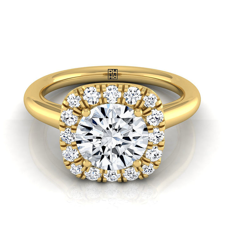 Round Brilliant, High Polish Simple Halo, in 18K Yellow Gold, prong setting | RockHer