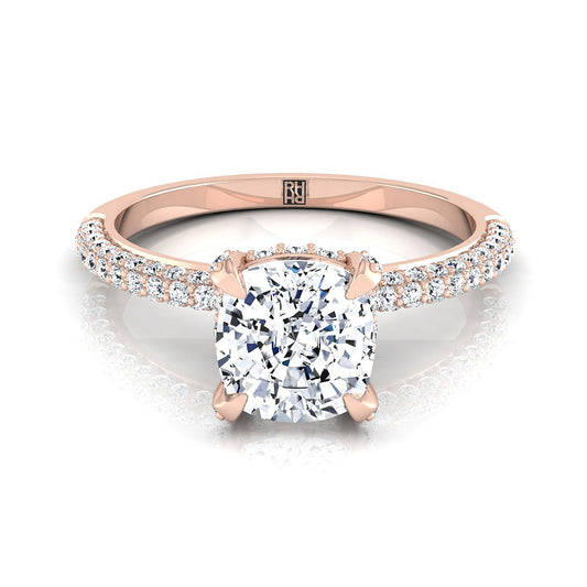 Diamond Encrusted Claw Triple Pavé Cushion, in 14K Rose Gold, prong setting | RockHer
