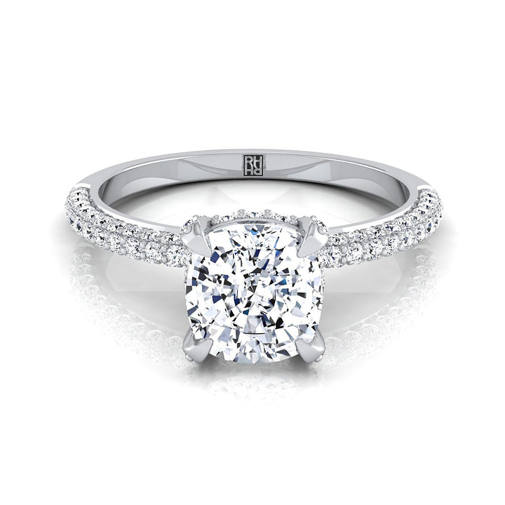 Diamond Encrusted Claw Triple Pavé Cushion, in 18K White Gold – view 8 | RockHer