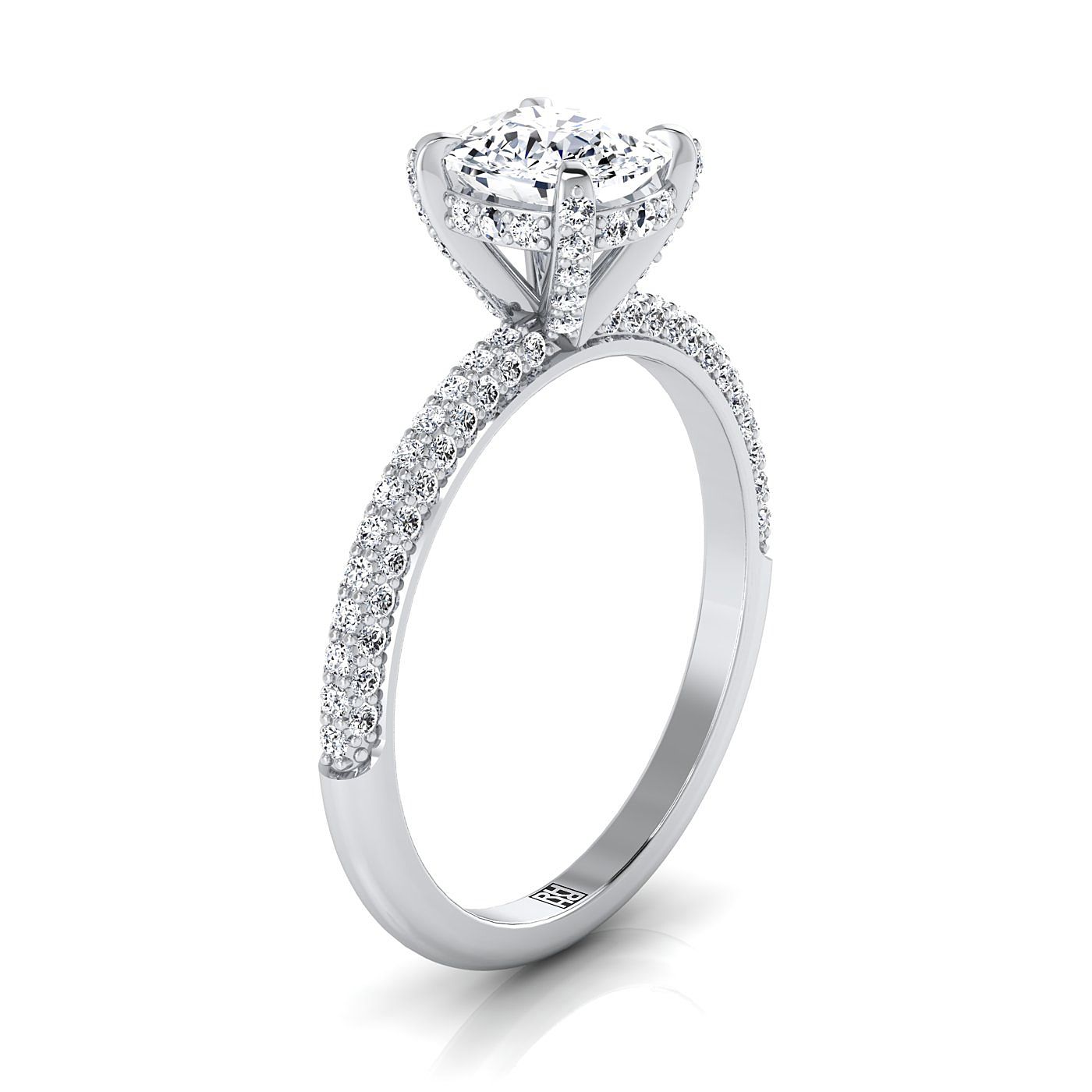 Diamond Encrusted Claw Triple Pavé Cushion, in 18K White Gold – view 9 | RockHer