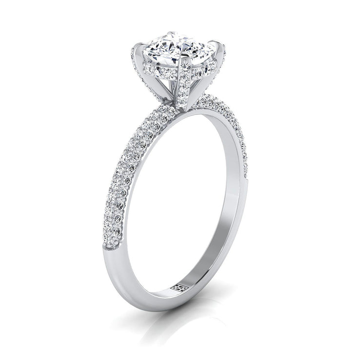 Diamond Encrusted Claw Triple Pavé Cushion, in 18K White Gold – view 9 | RockHer