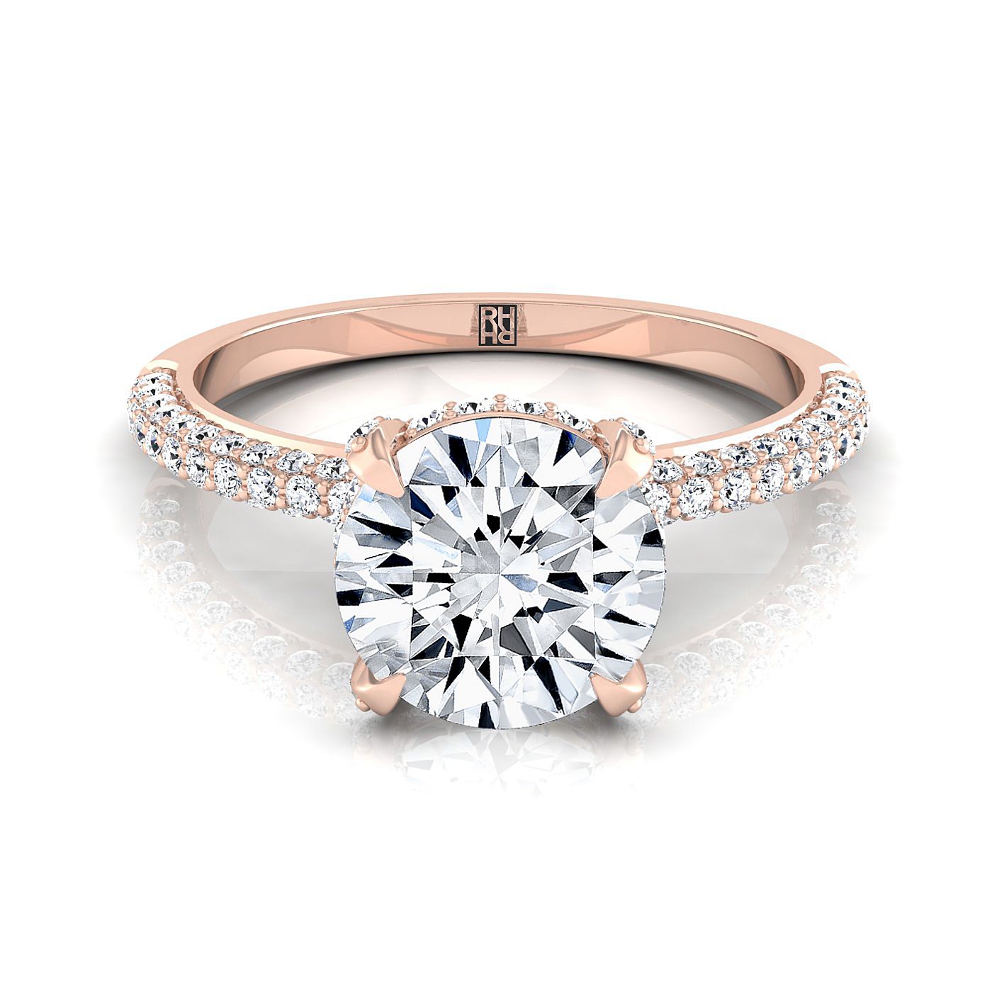 Round Brilliant, Diamond Encrusted Claw Triple Pavé, in 14K Rose Gold, prong setting | RockHer