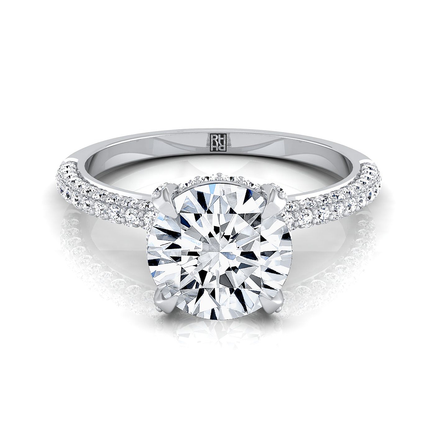 Round Brilliant, Diamond Encrusted Claw Triple Pavé, in Platinum | RockHer
