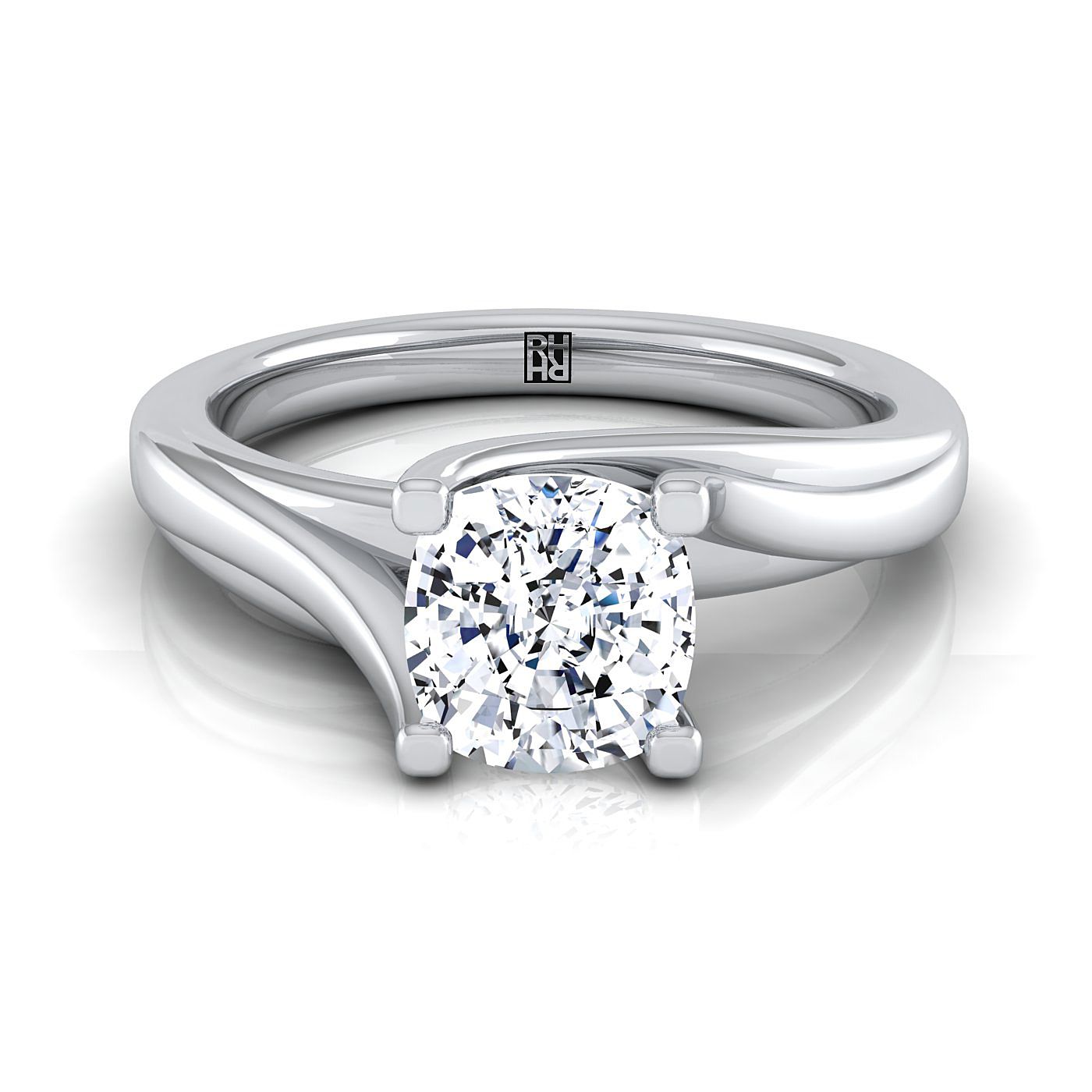 Twisted Bypass Solitaire Cushion, in 18K White Gold | RockHer