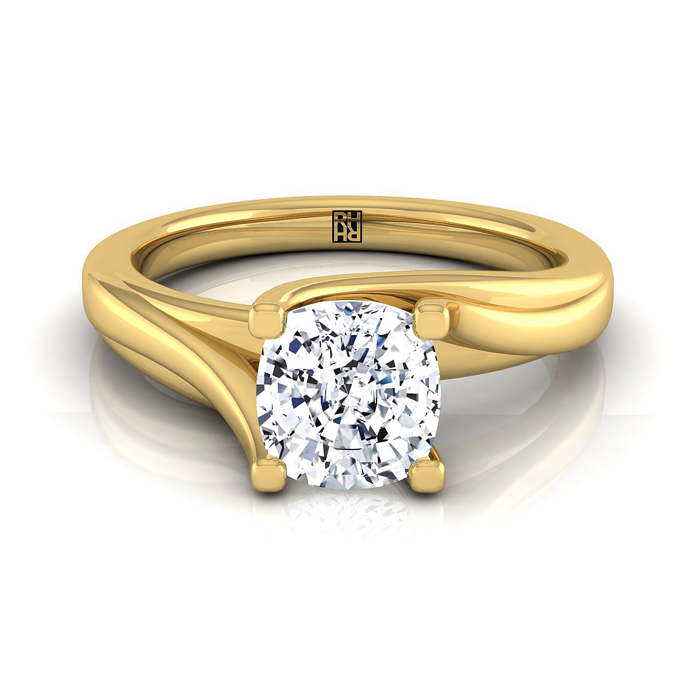 Twisted Bypass Solitaire Cushion, in 18K Yellow Gold | RockHer