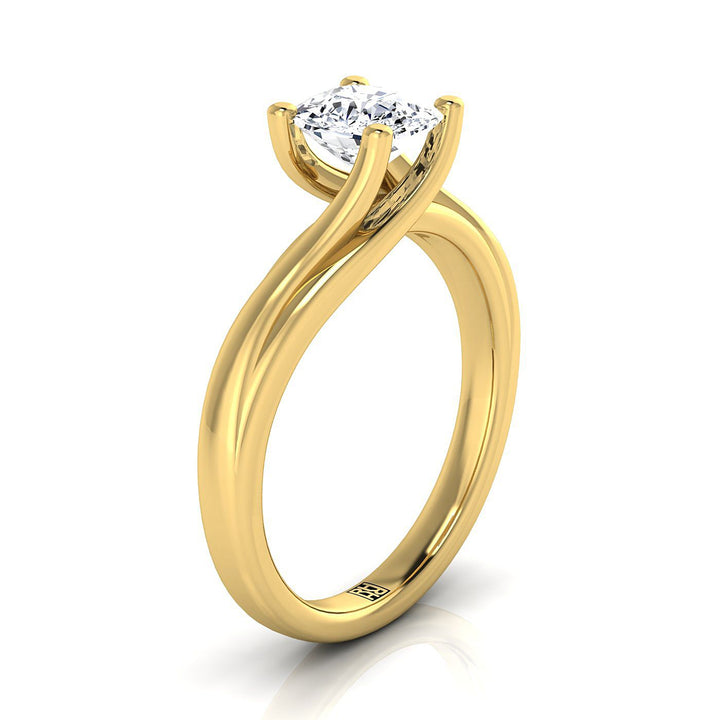 Twisted Bypass Solitaire Cushion, in 18K Yellow Gold – side profile | RockHer