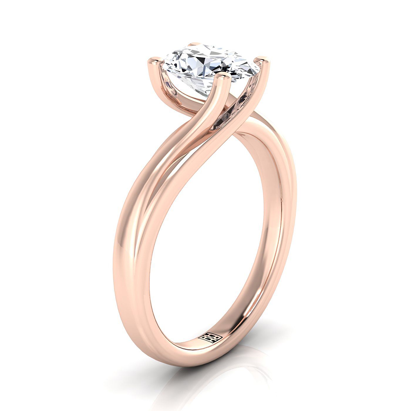 Twisted Bypass Solitaire Oval, in 14K Rose Gold – side profile | RockHer