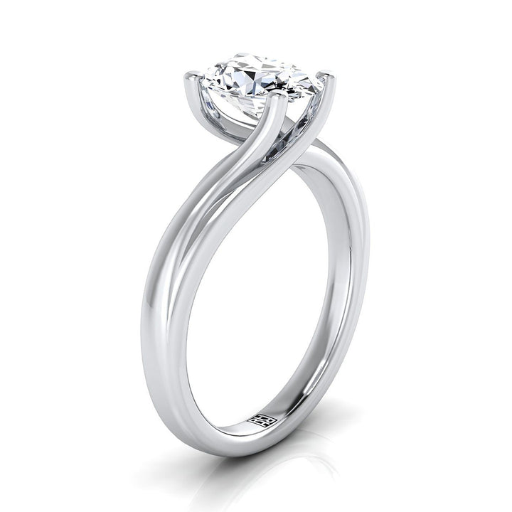 Twisted Bypass Solitaire Oval, in Platinum – side profile | RockHer