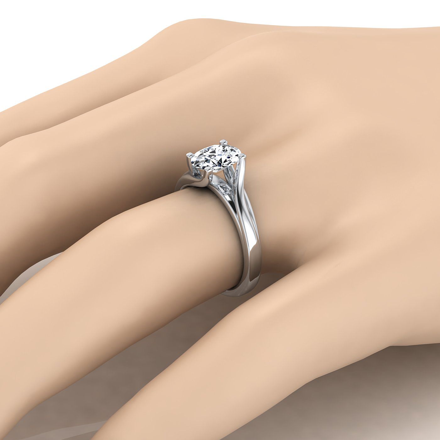Platinum Oval  Twisted Bypass Solitaire Engagement Ring