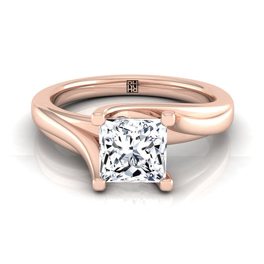 Twisted Bypass Solitaire Princess, in 14K Rose Gold, prong setting | RockHer
