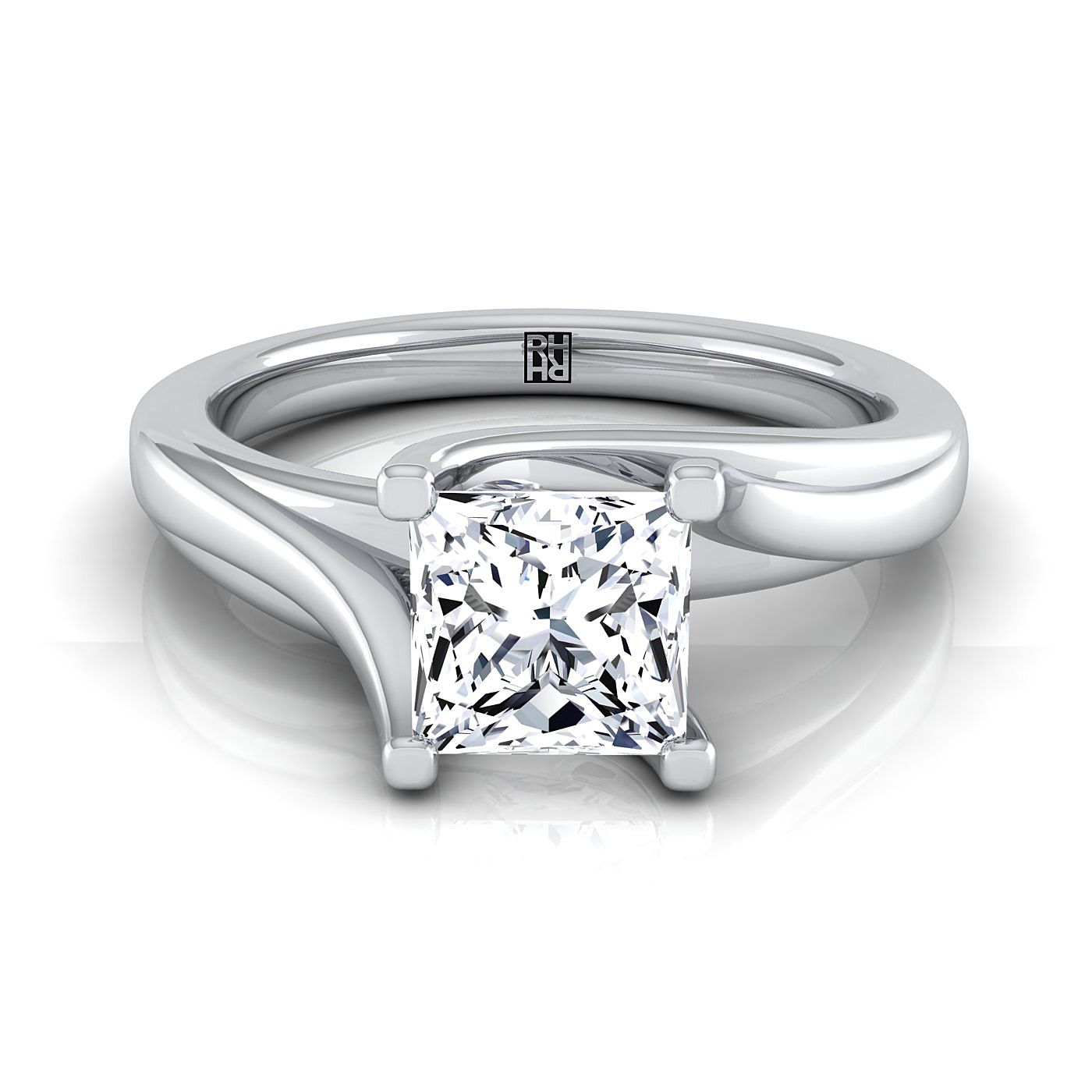 Twisted Bypass Solitaire Princess, in 18K White Gold – view 8 | RockHer