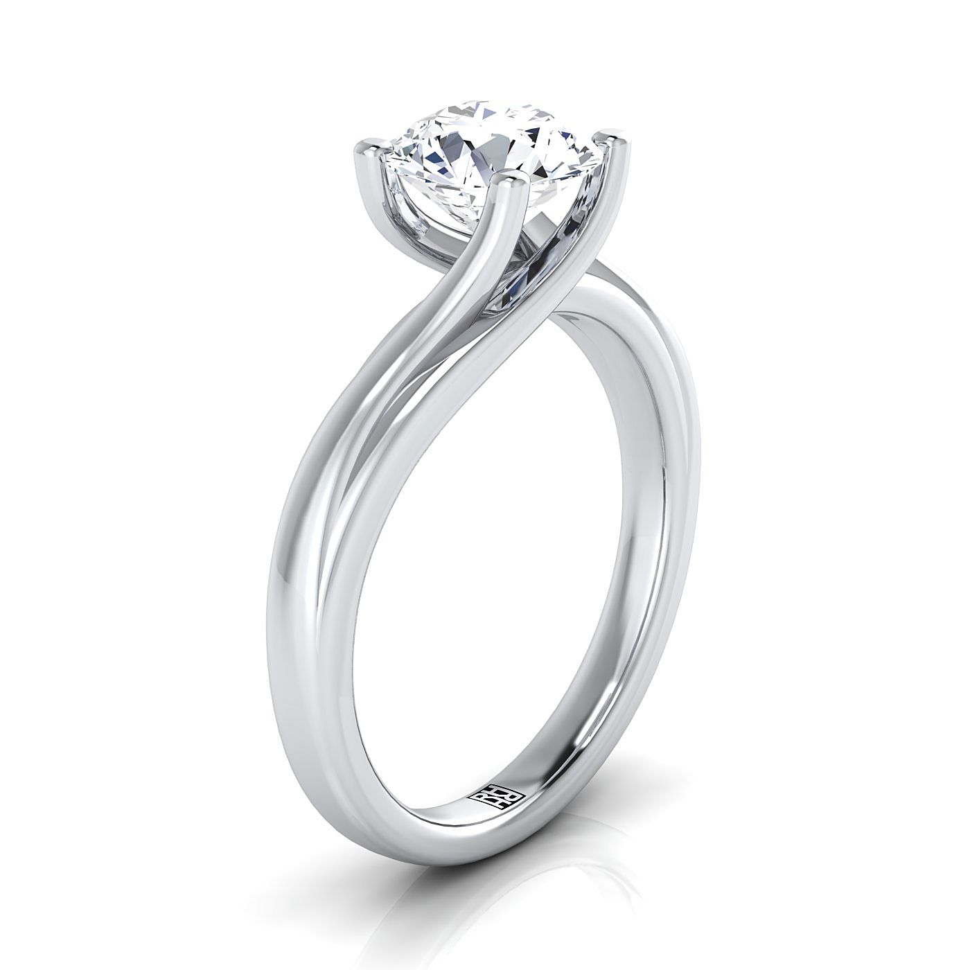 Round Brilliant, Twisted Bypass Solitaire, in 18K White Gold – side profile | RockHer