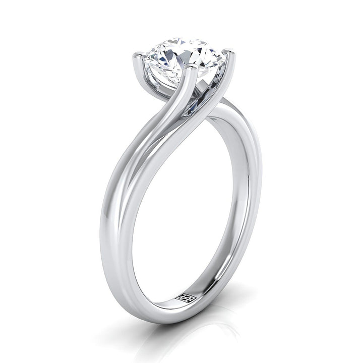 Round Brilliant, Twisted Bypass Solitaire, in 18K White Gold – side profile | RockHer