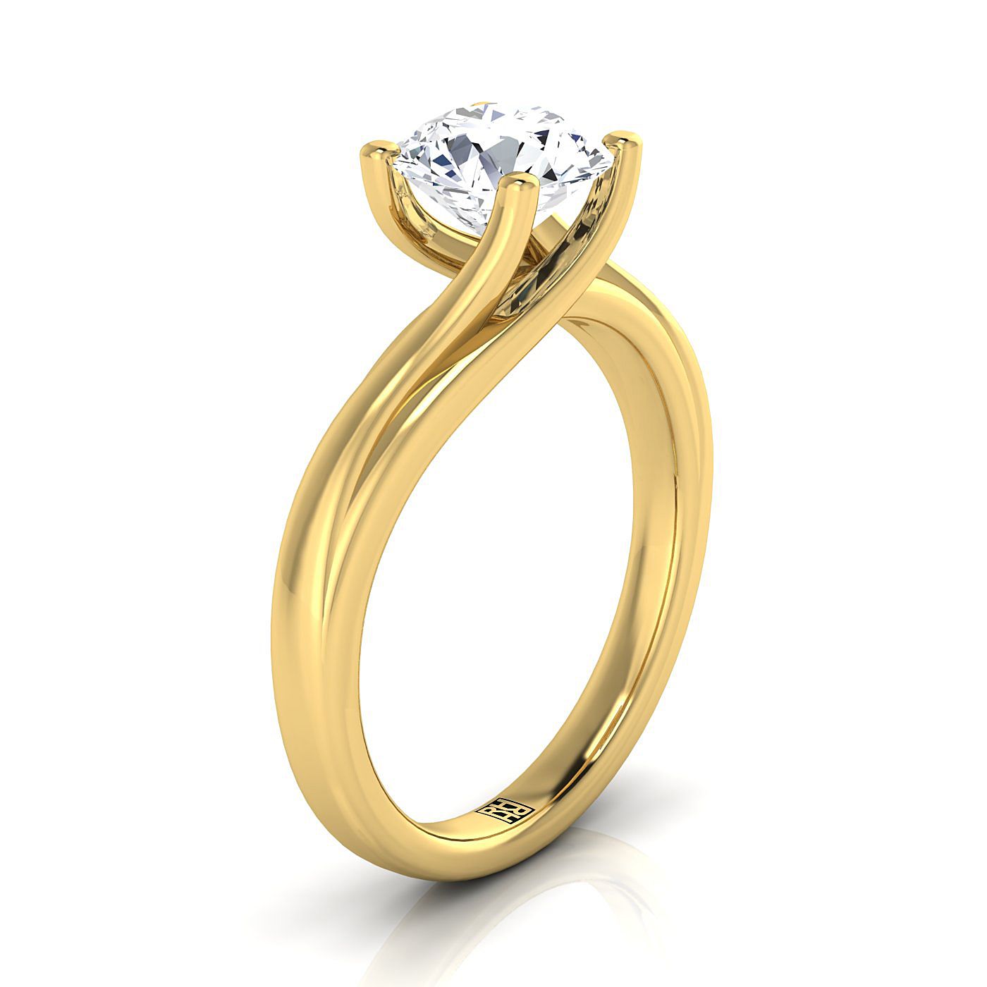 Round Brilliant, Twisted Bypass Solitaire, in 18K Yellow Gold – side profile | RockHer