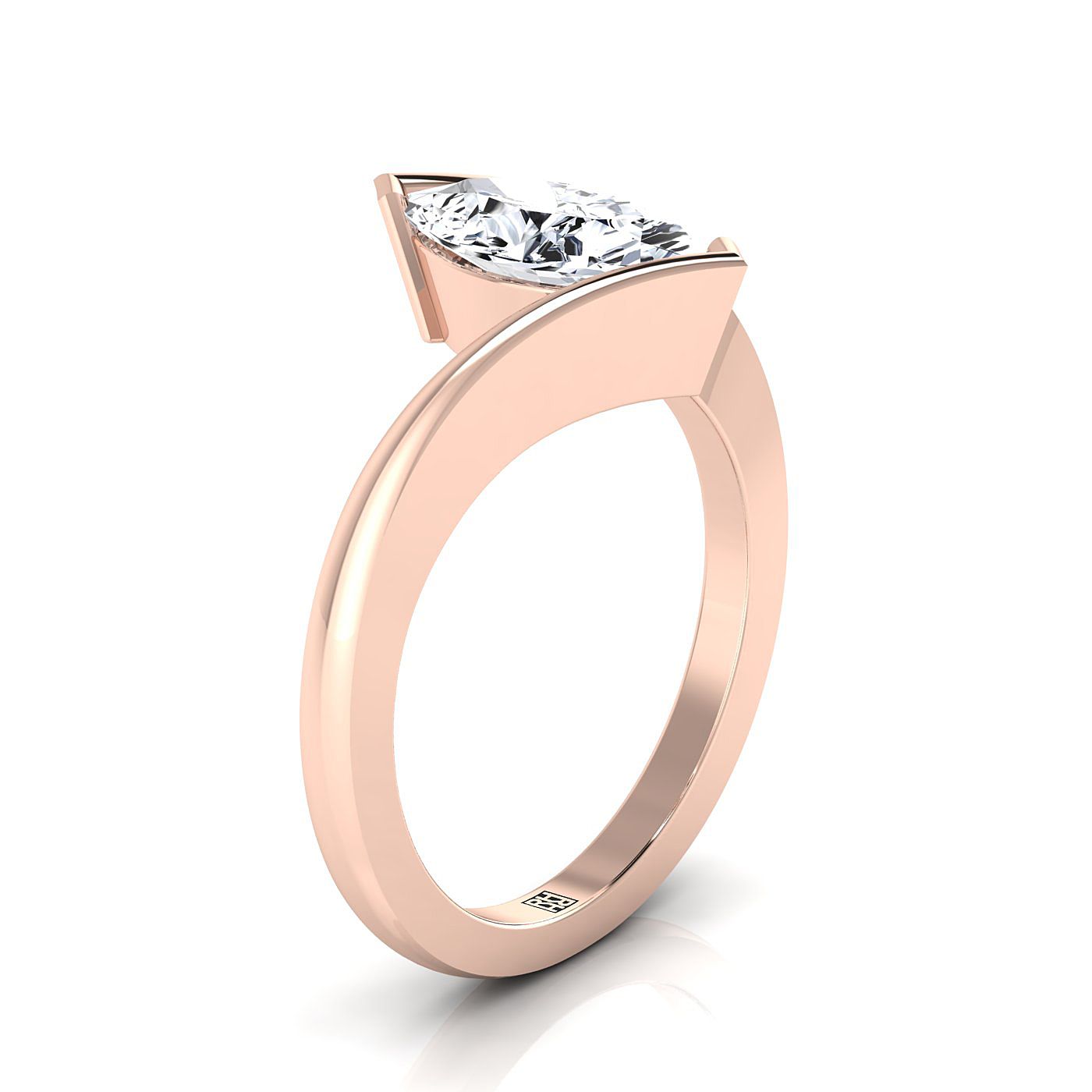 Half Bezel Tension Set Solitaire Marquise, in 14K Rose Gold – side profile | RockHer