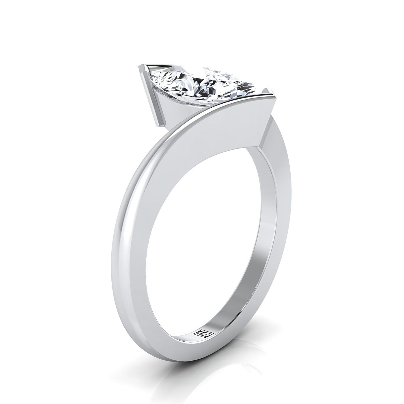 Half Bezel Tension Set Solitaire Marquise, in 18K White Gold – side profile | RockHer