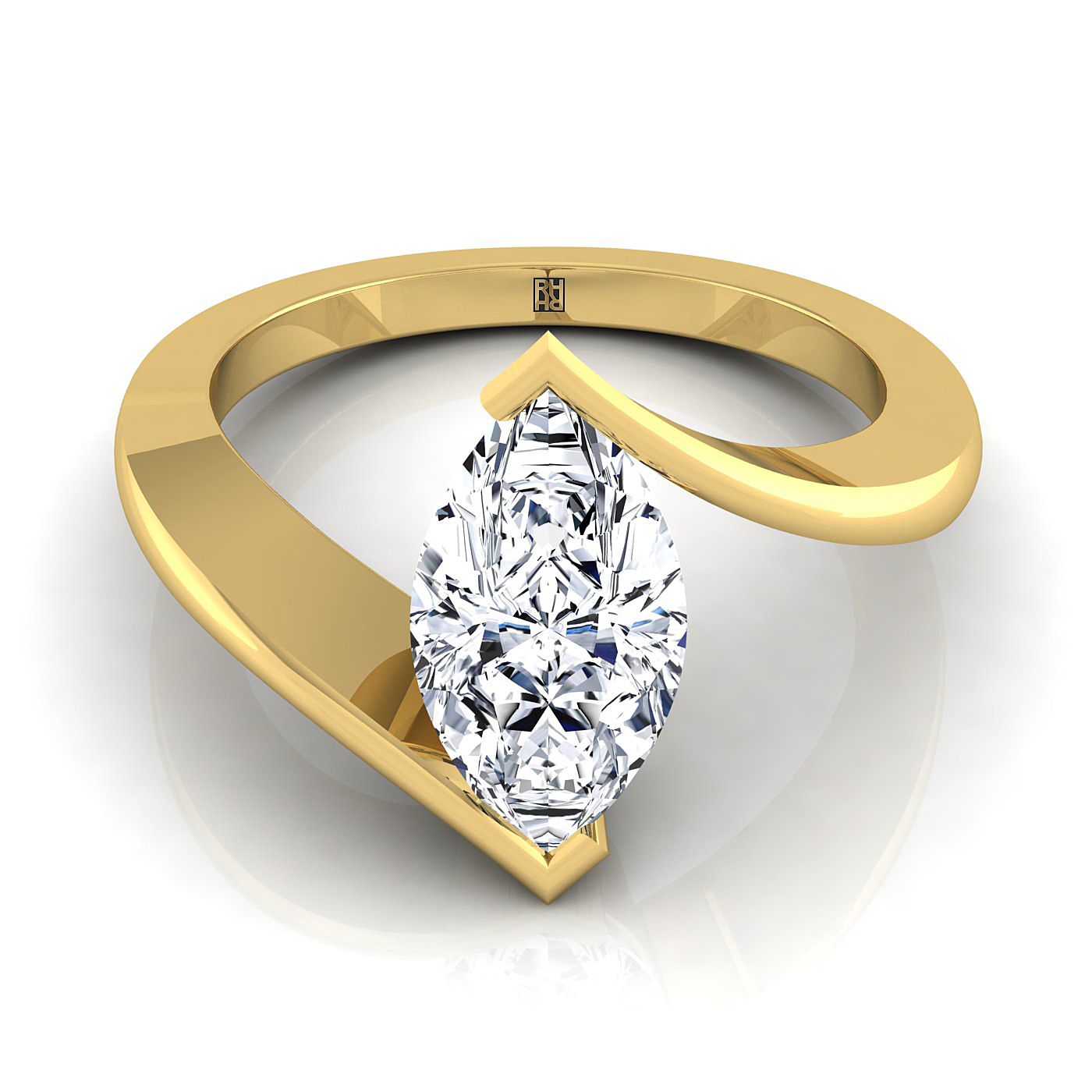Half Bezel Tension Set Solitaire Marquise, in 18K Yellow Gold | RockHer