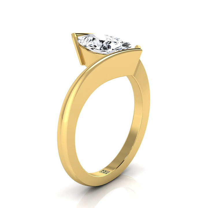 18K Yellow Gold Marquise   Half Bezel Twist Tension Set Solitaire Engagement Ring