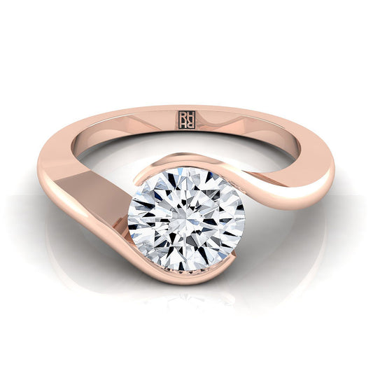 Round Brilliant, Half Bezel Tension Set Solitaire, in 14K Rose Gold | RockHer