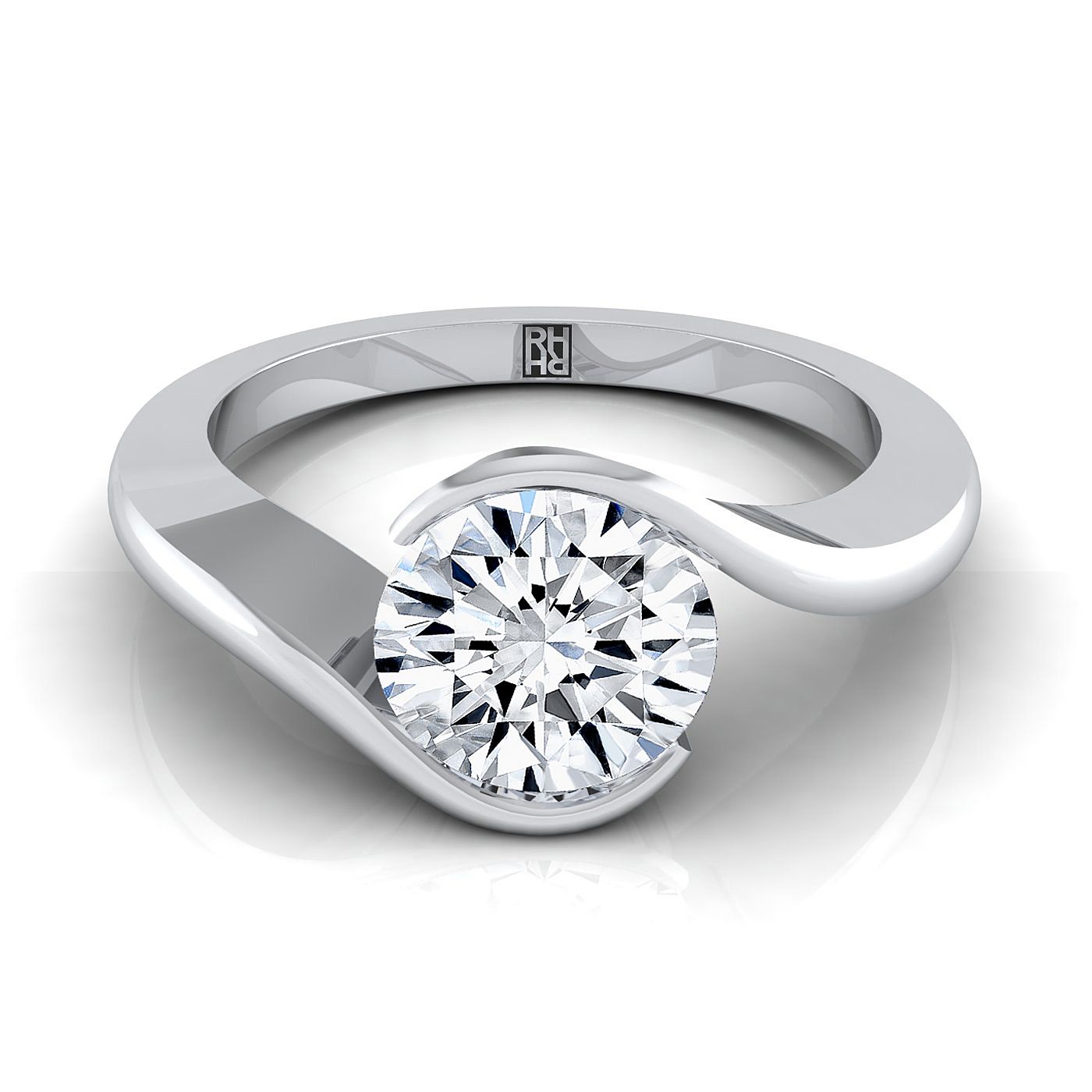 Round Brilliant, Half Bezel Tension Set Solitaire, in 18K White Gold | RockHer
