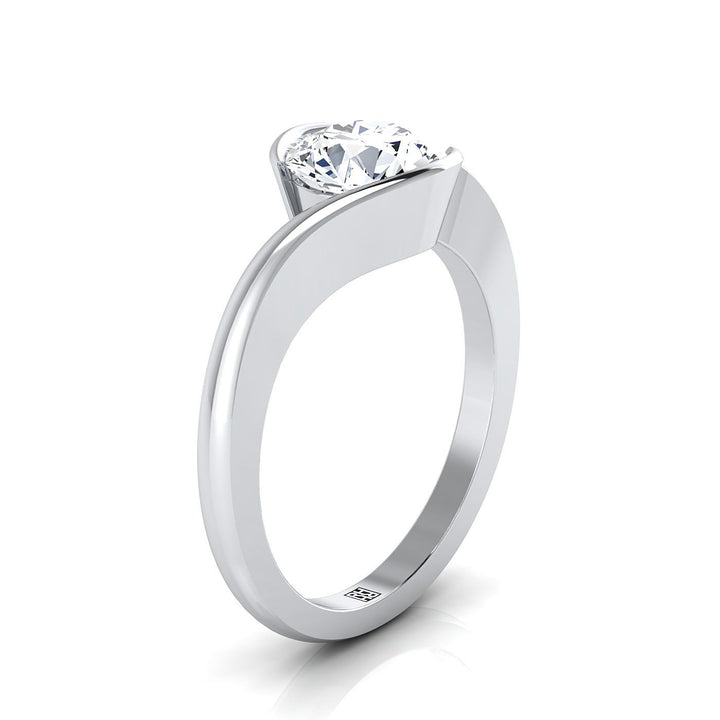 18K White Gold Round Brilliant  Half Bezel Twist Tension Set Solitaire Engagement Ring