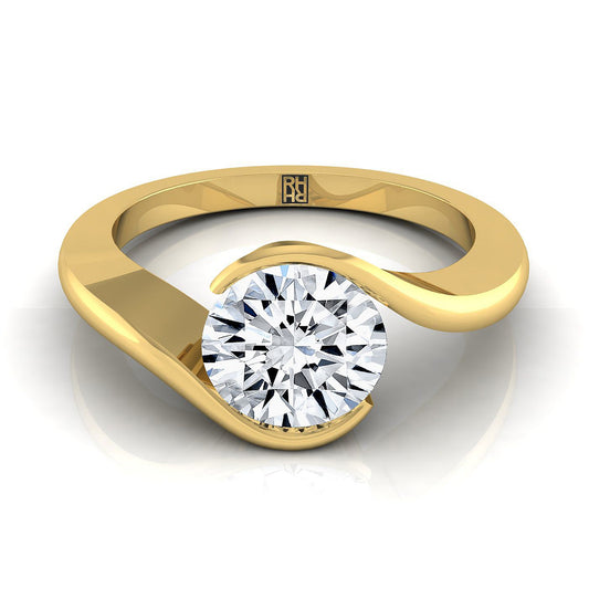 Round Brilliant, Half Bezel Tension Set Solitaire, in 18K Yellow Gold | RockHer