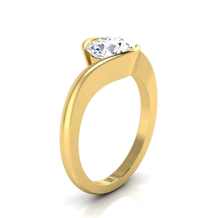 14K Yellow Gold Round Brilliant  Half Bezel Twist Tension Set Solitaire Engagement Ring