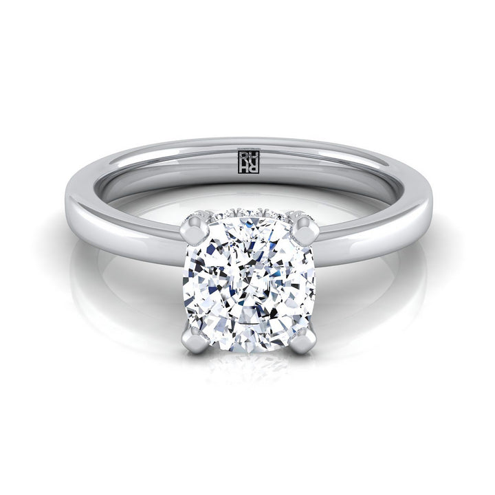 Secret Halo Adorned Prong Solitaire Cushion, in Platinum – view 8 | RockHer