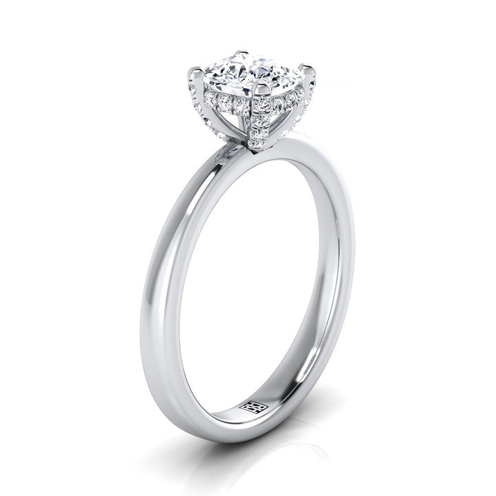 Secret Halo Adorned Prong Solitaire Cushion, in 18K White Gold – view 9 | RockHer