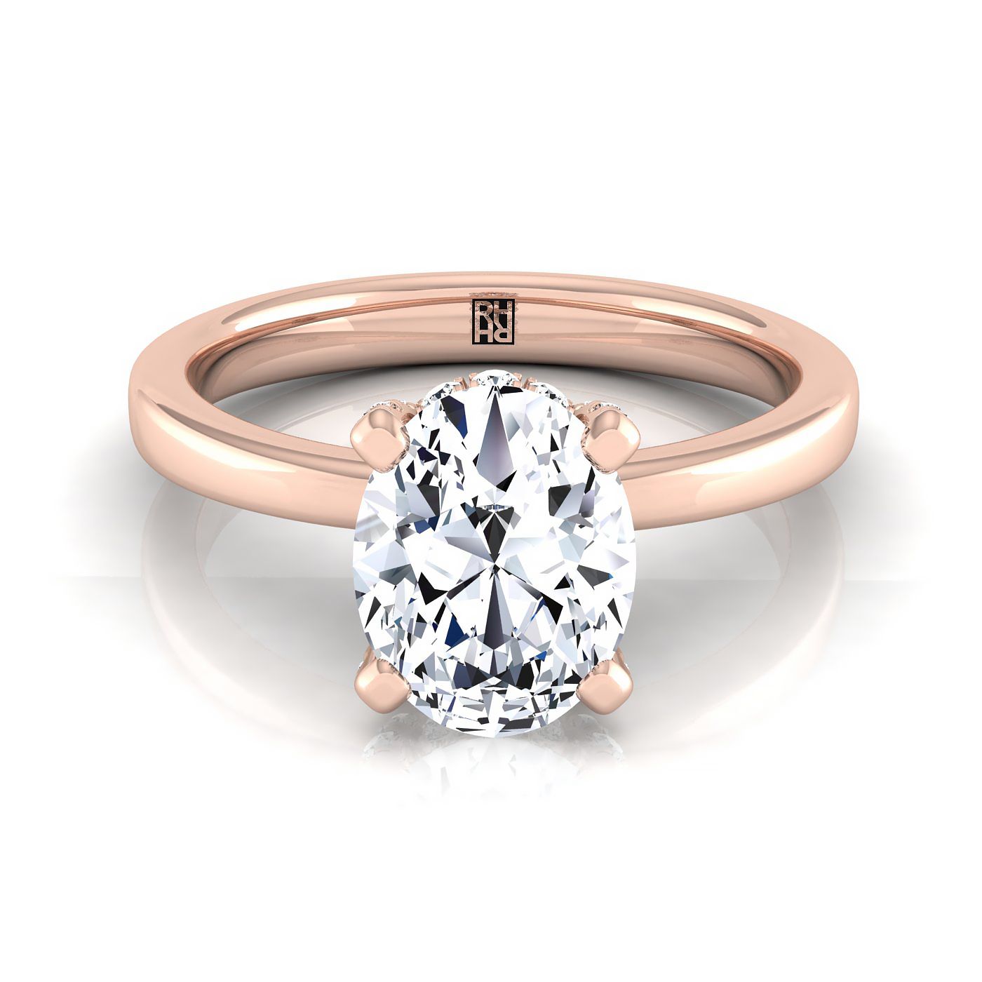 Secret Halo Adorned Prong Solitaire Oval, in 14K Rose Gold | RockHer